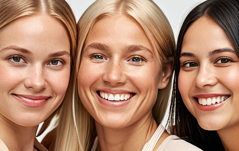 **Prompt:** A close-up studio shot of a diverse group of Swedish women smiling radiantly, showcasing their healthy, glowing skin. Each woman has a slightly different skin tone and texture, emphasizing the importance of tailored skincare. Soft, natural light. Focus on happy, confident expressions.
